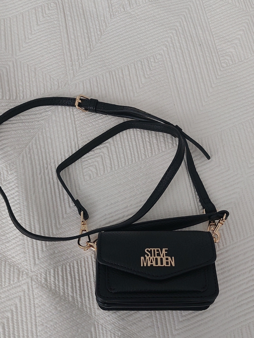Steve Madden Black Mini Crossbody Bag with Gold Logo
